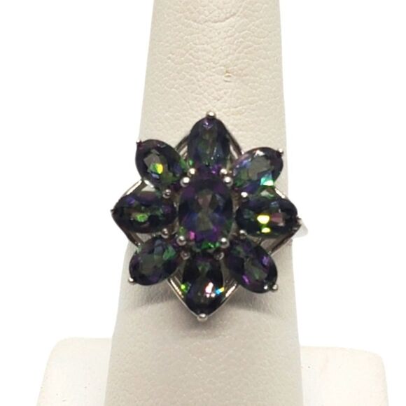 Rainbow Mystic Quartz Flower Ring - Picture 1 of 7